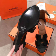 Load image into Gallery viewer, Hermes Women Legend Sandal Calfskin Iconic "H" 7.5 cm Heel-Black