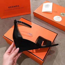 Load image into Gallery viewer, Hermes Women Legend Sandal Calfskin Iconic "H" 7.5 cm Heel-Black