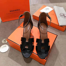Load image into Gallery viewer, Hermes Women Legend Sandal Calfskin Iconic "H" 7.5 cm Heel-Black