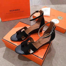 Load image into Gallery viewer, Hermes Women Legend Sandal Calfskin Iconic "H" 7.5 cm Heel-Black