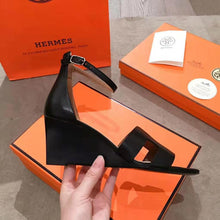 Load image into Gallery viewer, Hermes Women Legend Sandal Calfskin Iconic "H" 7.5 cm Heel-Black