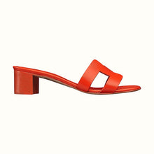 Load image into Gallery viewer, Hermes Women Oasis Sandal Calfskin Iconic "H" 5.6cm Heel-Red
