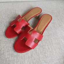 Load image into Gallery viewer, Hermes Women Oasis Sandal Calfskin Iconic "H" 5.6cm Heel-Red