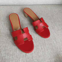Load image into Gallery viewer, Hermes Women Oasis Sandal Calfskin Iconic "H" 5.6cm Heel-Red