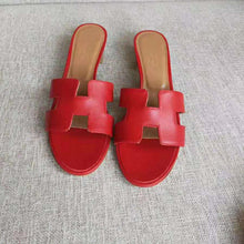 Load image into Gallery viewer, Hermes Women Oasis Sandal Calfskin Iconic "H" 5.6cm Heel-Red