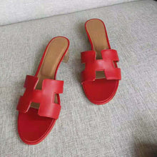 Load image into Gallery viewer, Hermes Women Oasis Sandal Calfskin Iconic "H" 5.6cm Heel-Red