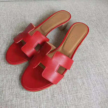 Load image into Gallery viewer, Hermes Women Oasis Sandal Calfskin Iconic "H" 5.6cm Heel-Red
