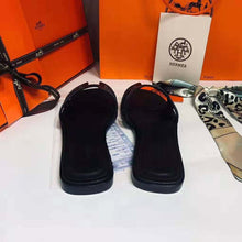 Load image into Gallery viewer, Hermes Women Oran Sandal Calfskin Stitched Detail Iconic "H"-Black