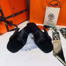Load image into Gallery viewer, Hermes Women Oran Sandal Calfskin Stitched Detail Iconic "H"-Black