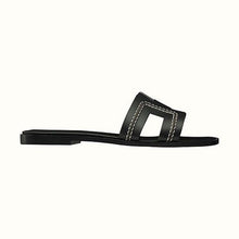 Load image into Gallery viewer, Hermes Women Oran Sandal Calfskin Stitched Detail Iconic "H"-Black