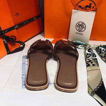 Load image into Gallery viewer, Hermes Women Oran Sandal Calfskin Stitched Detail Iconic "H"-Brown