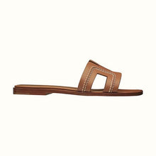 Load image into Gallery viewer, Hermes Women Oran Sandal Calfskin Stitched Detail Iconic "H"-Brown