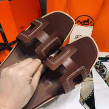 Load image into Gallery viewer, Hermes Women Oran Sandal Calfskin Stitched Detail Iconic "H"-Brown