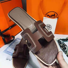 Load image into Gallery viewer, Hermes Women Oran Sandal Calfskin Stitched Detail Iconic "H"-Brown