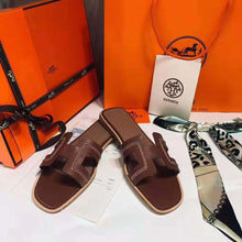 Load image into Gallery viewer, Hermes Women Oran Sandal Calfskin Stitched Detail Iconic "H"-Brown