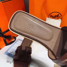 Load image into Gallery viewer, Hermes Women Oran Sandal Calfskin Stitched Detail Iconic "H"-Brown