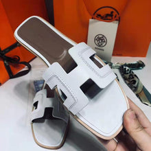 Load image into Gallery viewer, Hermes Women Oran Sandal Calfskin Stitched Detail Iconic "H"-White