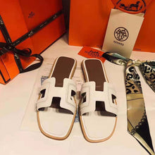 Load image into Gallery viewer, Hermes Women Oran Sandal Calfskin Stitched Detail Iconic "H"-White