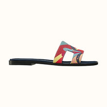 Load image into Gallery viewer, Hermes Women Oran Sandal Cotton Canvas "Faubourg Rainbow" Print-Navy