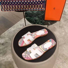 Load image into Gallery viewer, Hermes Women Oran Sandal Cotton Canvas "Faubourg Rainbow" Print-White
