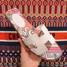 Load image into Gallery viewer, Hermes Women Oran Sandal Cotton Canvas "Faubourg Rainbow" Print-White