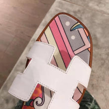 Load image into Gallery viewer, Hermes Women Oran Sandal Cotton Canvas "Faubourg Rainbow" Print-White