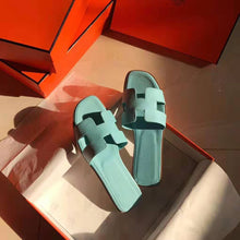 Load image into Gallery viewer, Hermes Women Oran Sandal Epsom Calfskin Iconic "H" Cut-Out-Aqua
