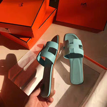 Load image into Gallery viewer, Hermes Women Oran Sandal Epsom Calfskin Iconic "H" Cut-Out-Aqua