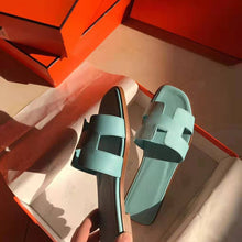 Load image into Gallery viewer, Hermes Women Oran Sandal Epsom Calfskin Iconic "H" Cut-Out-Aqua