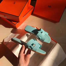 Load image into Gallery viewer, Hermes Women Oran Sandal Epsom Calfskin Iconic "H" Cut-Out-Aqua