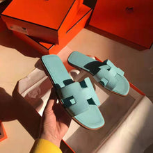Load image into Gallery viewer, Hermes Women Oran Sandal Epsom Calfskin Iconic "H" Cut-Out-Aqua