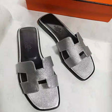 Load image into Gallery viewer, Hermes Women Oran Sandal Epsom Calfskin Iconic "H" Cut-Out-Silver