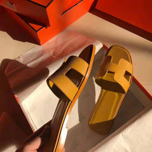 Load image into Gallery viewer, Hermes Women Oran Sandal Epsom Calfskin Iconic "H" Cut-Out-Yellow
