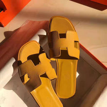 Load image into Gallery viewer, Hermes Women Oran Sandal Epsom Calfskin Iconic "H" Cut-Out-Yellow