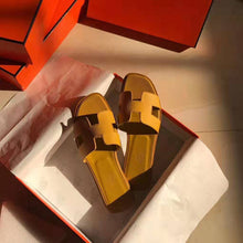 Load image into Gallery viewer, Hermes Women Oran Sandal Epsom Calfskin Iconic "H" Cut-Out-Yellow