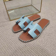 Load image into Gallery viewer, Hermes Women Oran Sandal in Braided Calfskin with Iconic H Cut-Out-Blue