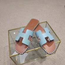 Load image into Gallery viewer, Hermes Women Oran Sandal in Braided Calfskin with Iconic H Cut-Out-Blue