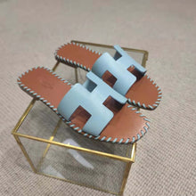Load image into Gallery viewer, Hermes Women Oran Sandal in Braided Calfskin with Iconic H Cut-Out-Blue