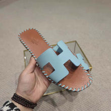 Load image into Gallery viewer, Hermes Women Oran Sandal in Braided Calfskin with Iconic H Cut-Out-Blue