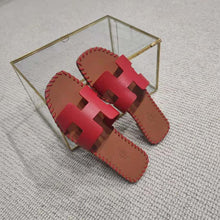 Load image into Gallery viewer, Hermes Women Oran Sandal in Braided Calfskin with Iconic H Cut-Out-Red
