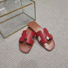 Load image into Gallery viewer, Hermes Women Oran Sandal in Braided Calfskin with Iconic H Cut-Out-Red