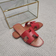 Load image into Gallery viewer, Hermes Women Oran Sandal in Braided Calfskin with Iconic H Cut-Out-Red