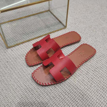 Load image into Gallery viewer, Hermes Women Oran Sandal in Braided Calfskin with Iconic H Cut-Out-Red