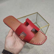 Load image into Gallery viewer, Hermes Women Oran Sandal in Braided Calfskin with Iconic H Cut-Out-Red