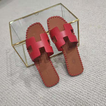 Load image into Gallery viewer, Hermes Women Oran Sandal in Braided Calfskin with Iconic H Cut-Out-Red
