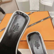 Load image into Gallery viewer, Hermes Women Oran Sandal in Calfskin and H Canvas with Iconic H Cut-Out-Black