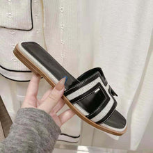 Load image into Gallery viewer, Hermes Women Oran Sandal in Calfskin and H Canvas with Iconic H Cut-Out-Black