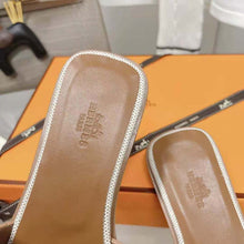 Load image into Gallery viewer, Hermes Women Oran Sandal in Calfskin and H Canvas with Iconic H Cut-Out-Brown