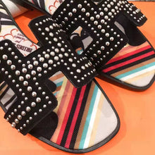 Load image into Gallery viewer, Hermes Women Oran Sandal Suede Goatskin Palladium Plated Studs Iconic "H"