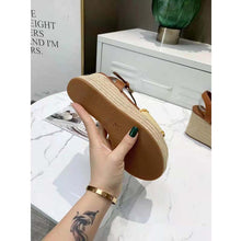 Load image into Gallery viewer, Louis Vuitton LV Women Boundary Wedge Sandal Cognac Brown Raffia Rope Sole Rubber Outsole